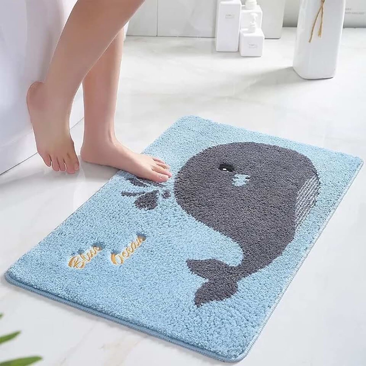 Walvis Badkamertapijten Grappige Badmat Blauw Entryway Tapijt Slaapkamer Decor Tapijt Antislip Vloer Tapijt Badmat Absorberende Bahtub Matten (24 × 36 inch, Walvis)