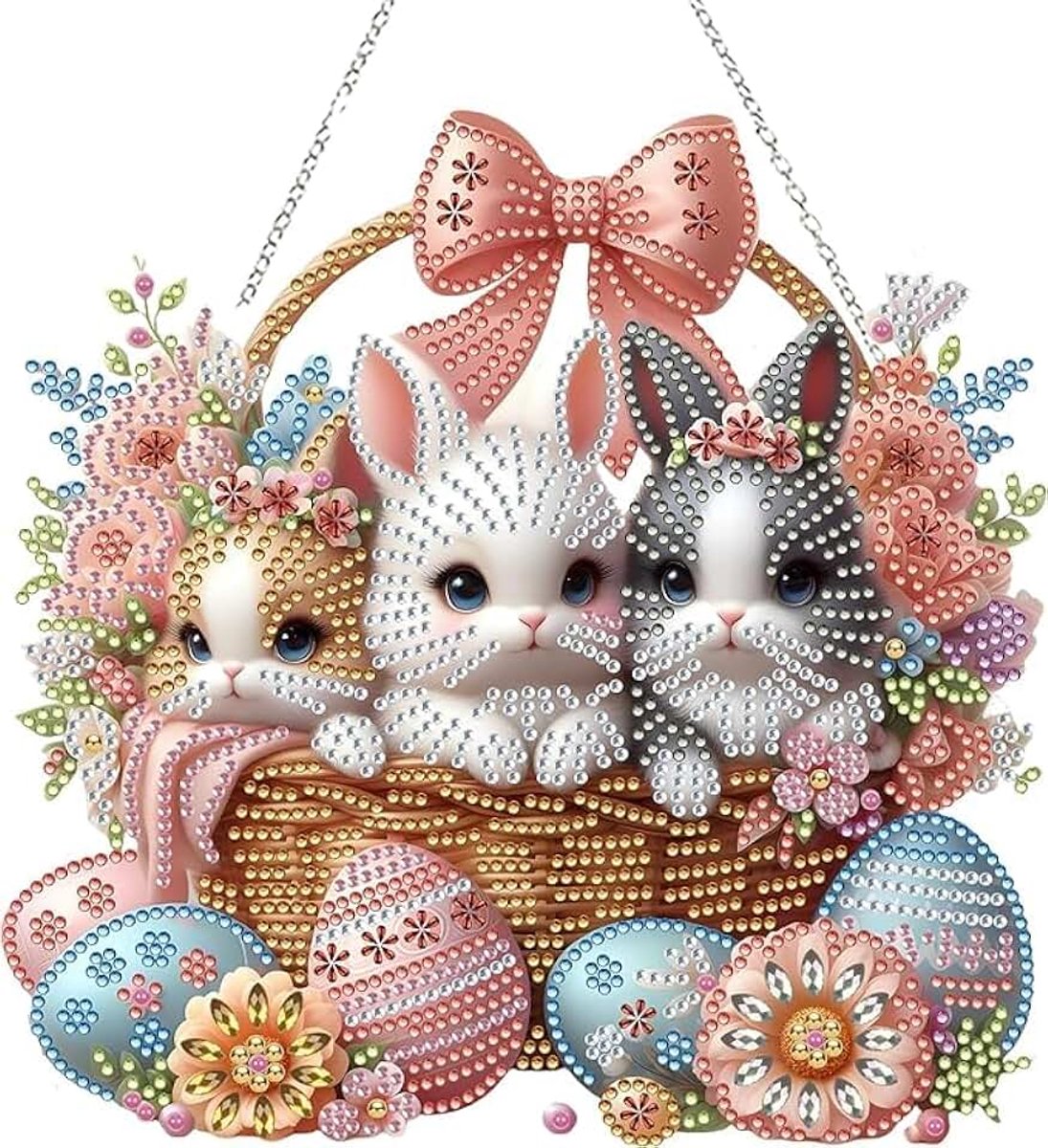 Paasfeest, bureaudecoratie, 5D diamant schilderijset paasfeest, doe-het-zelf diamant schilderij, paasdecoratie, diamant, paasei, konijn cadeau, paasschilderij, paasei, tafeldecoratie
