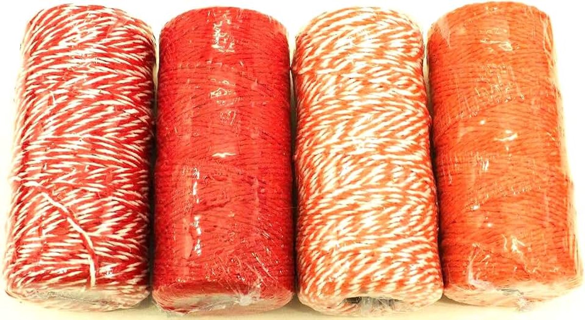 4 x 100 m katoen 2 mm bakkerssnoer katoenen koord keukengaren koord bakkerskoord bindgaren katoenen koord rood-oranje