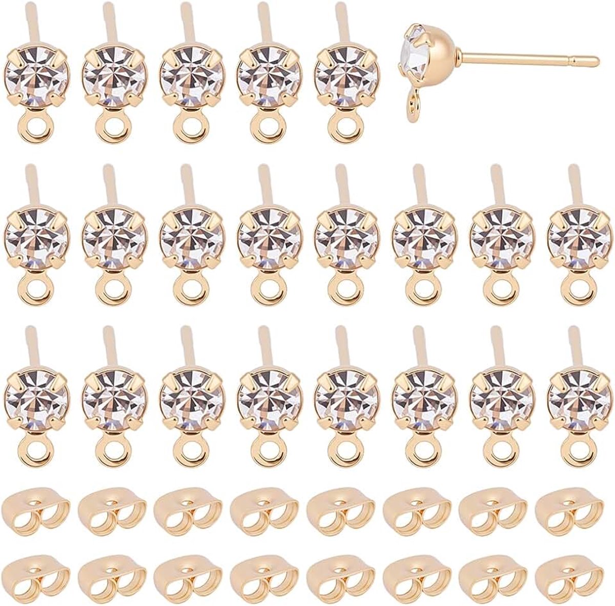 18K Vergulde Oorsteker Bevindingen 50 Stks Messing Cubic Zirconia Oorbel Post met Loop 60 Stks Metalen Oorstekers voor Vrouwen