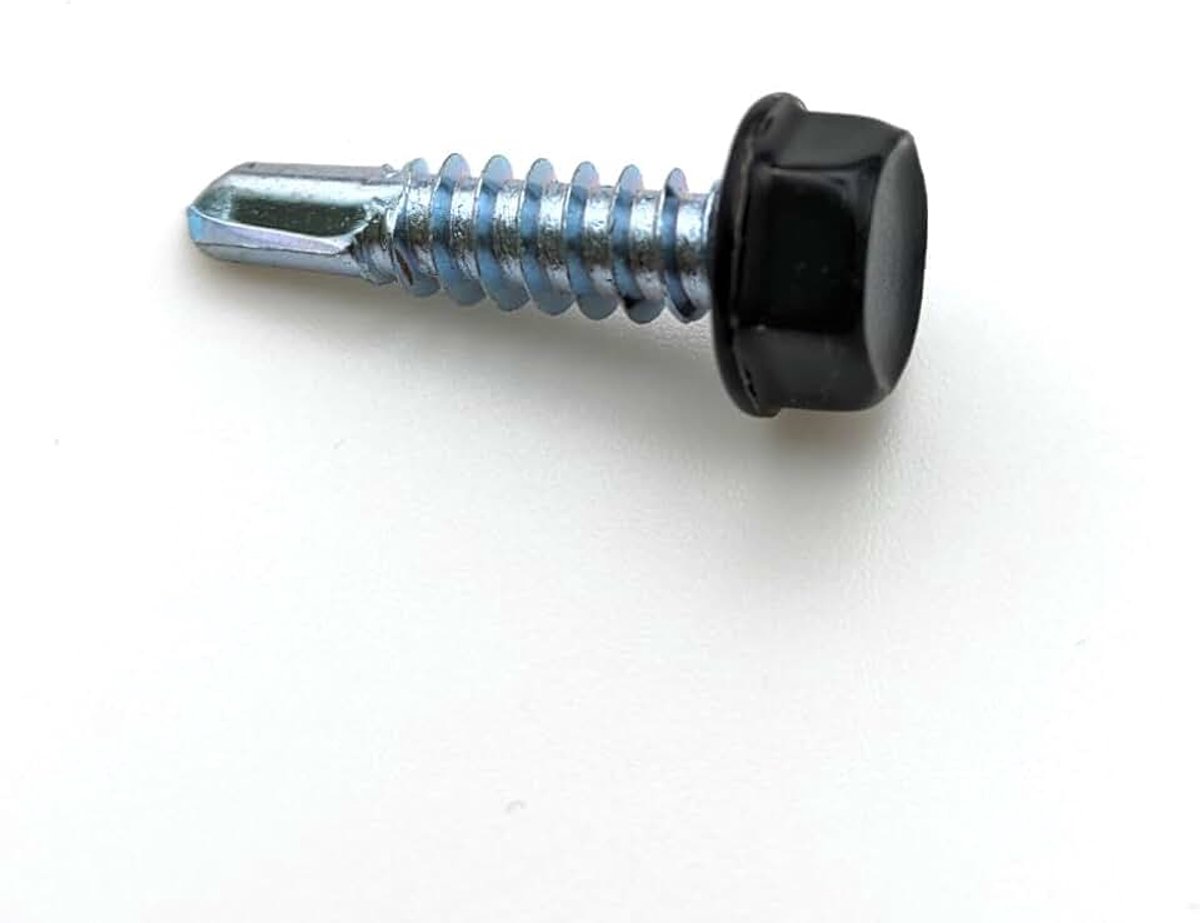 Schroeven 6,3 x 25 mm RAL 9005 donkerzwart, zeskantkop, verzinkt, 50 stuks