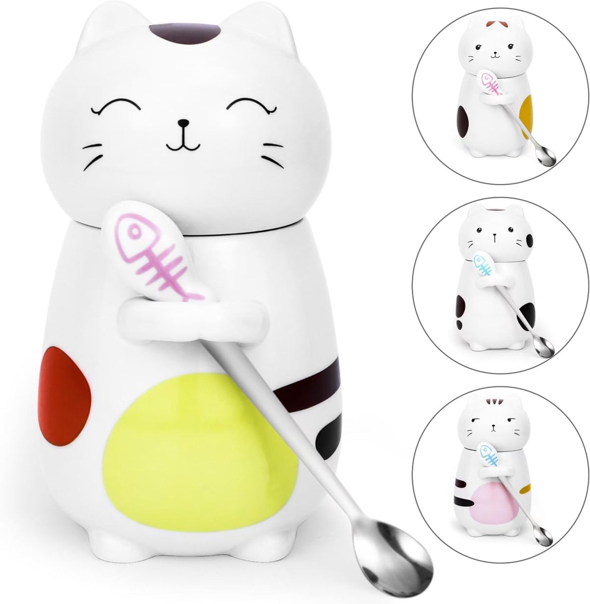 Kattenmok met deksel, 3D-koffiemok, 400 ml, katten, decoratie, cadeau, keramiek, theemok met lepel, thee, koffie, Kerstmis, beker, voor vriendin, vrouw, man, vriend, broer