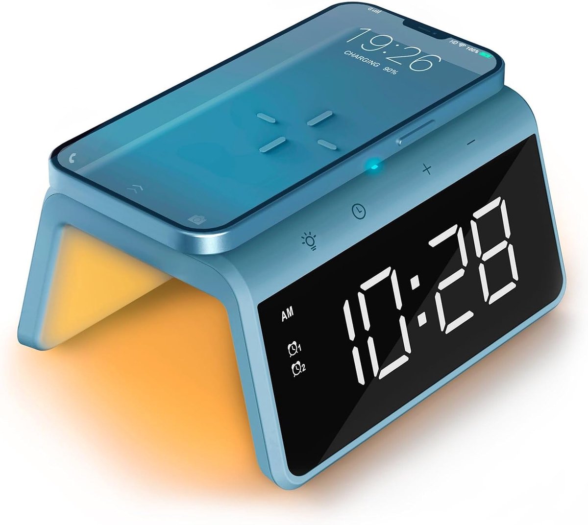 Wekker met oplaadstation - Digitale wekker met Wake Up Light - Wekker met licht - Dimbare LED-display - Blauw - 140 x 100 x 75 mm