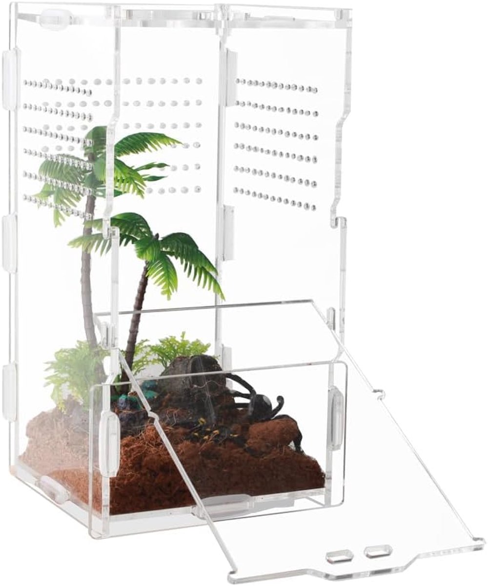 Terrarium, mini transportbox voor reptielen, 360 graden transparant, kweekbox voor slakken, vogelspin, hagedissen, schorpioenen, kever (20 x 10 x 10 cm)