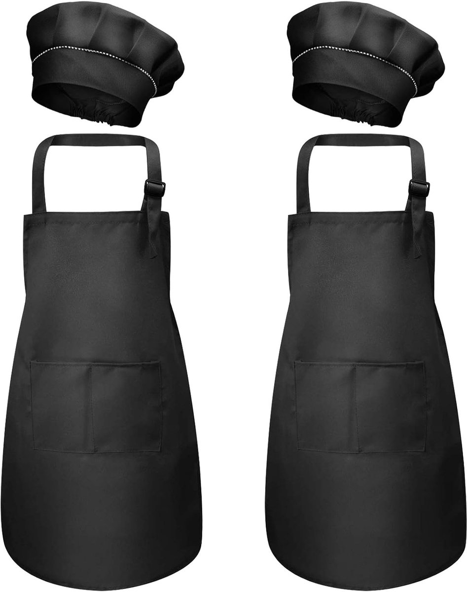 Schorten en kookmutsen, kinderkeuken, tuin, schorten met zakken, voor jongens en meisjes, kleine kinderen, kookschort, keukenschort voor koken, bakken, schilderen, knutselen