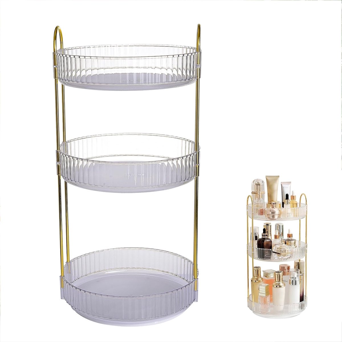 360° draaibare cosmetische organizer, huidverzorgingsorganizer met hoge capaciteit, parfum en make-up, netjes voor badkamer en kaptafel (3 lagen, transparant)