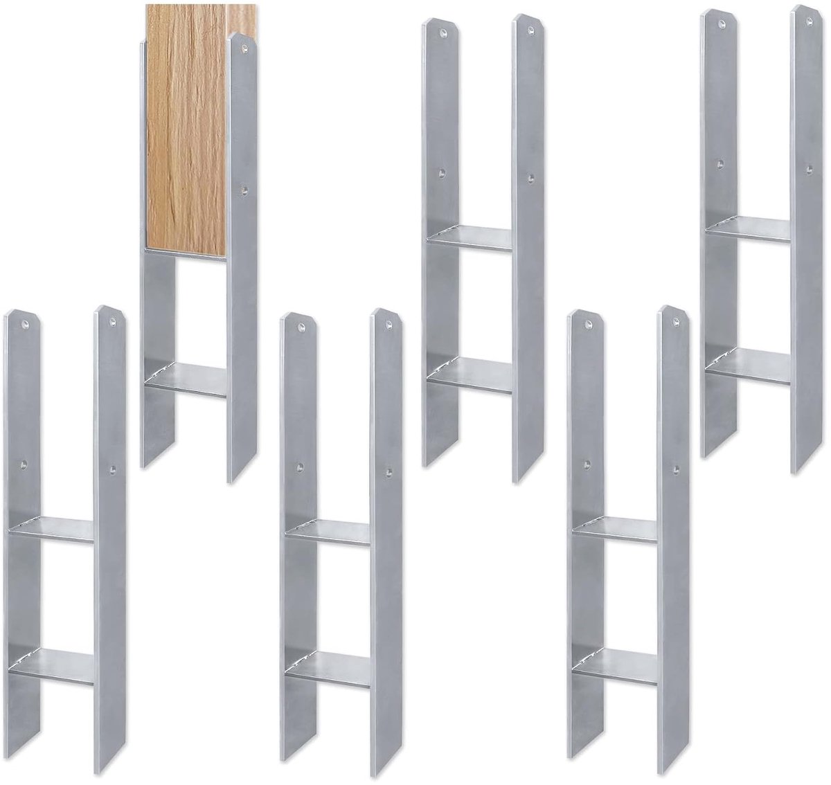 H-paalhouder Set Vervaardigd Uit 5mm Staal Thermisch Verzinkt Houten Paalvoetplaat Anker Grondkoker Universele Afrasteringspaal Beugels voor Tuinschermen Pergola's (91x60x600mm, 6 Stuks)
