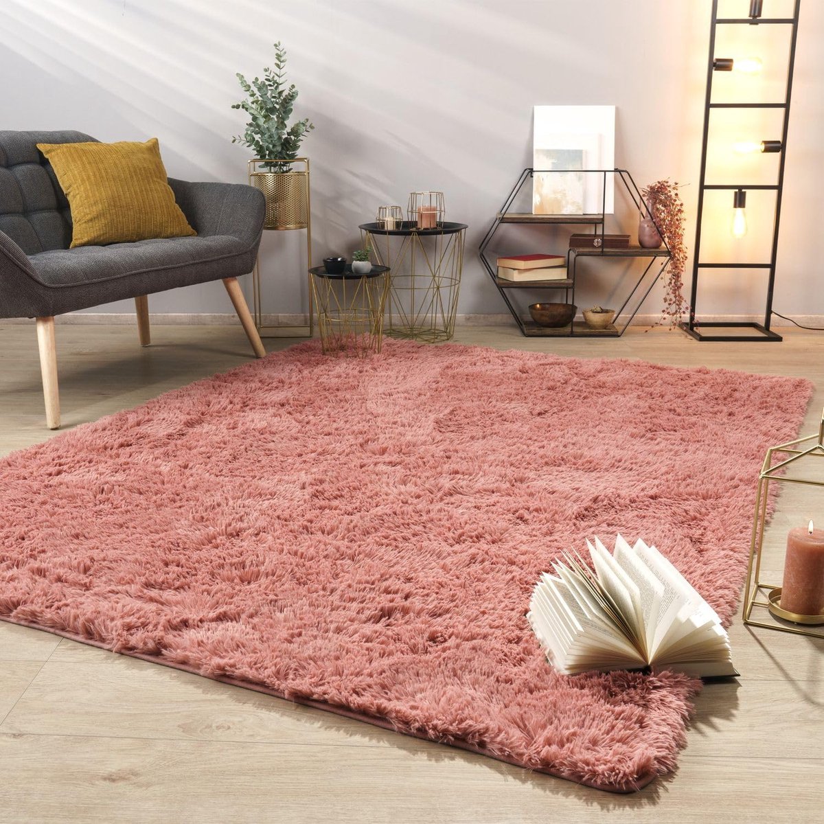 Home Vloerkleed Woonkamer Hoogpolig Langpolig Zacht Soft Modern Eenkleurig Design, Kleur:Roze Bruin, Maat:160 cm rond