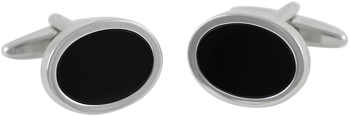 LINDENMANN heren manchetknopen Onyx - zilverkleurig