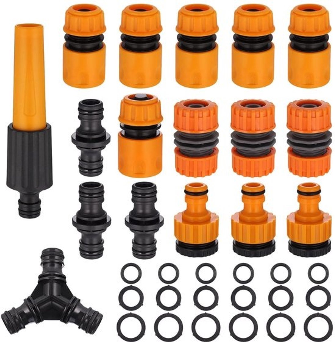 Dailygoods- Slangkoppelingen Set van 17 - Universele Tuinkraanverbinding - 1/2 Inch Versterkt ABS - Waterstop Connector - Dubbele Mannelijke Connector - Lekvrij - Tuinslangkoppeling