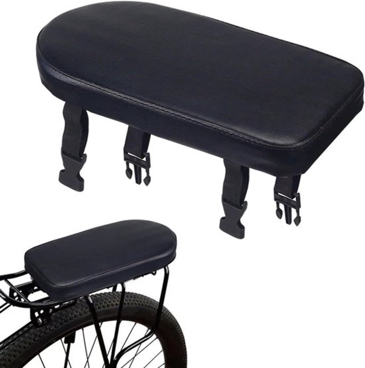 Fietsstoeltje - Achterzitje voor de fiets - Kussens - Fietskussen - Universeel achterzitje - Kunstleer - Zwart