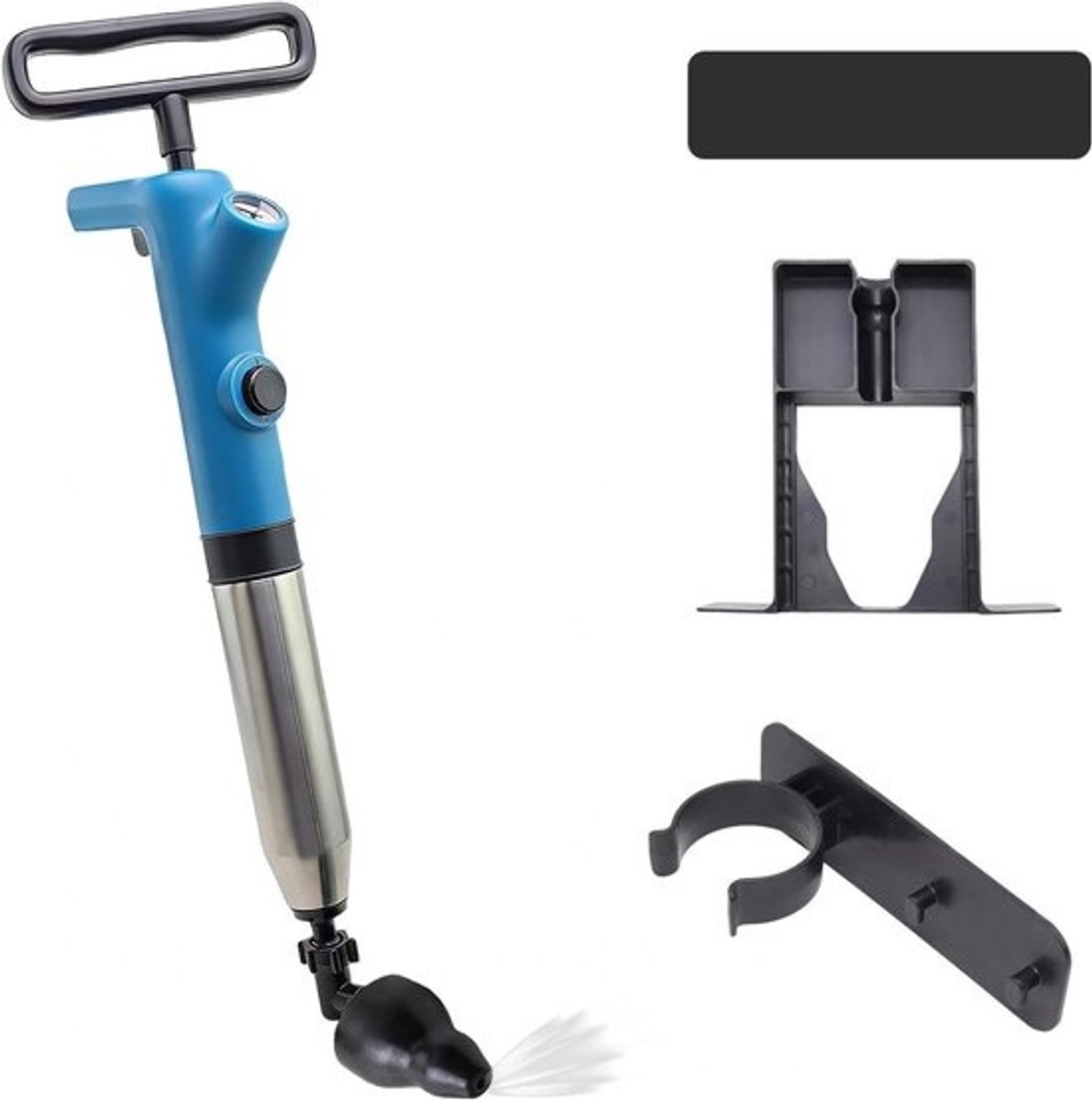 Wc-ontstopper pomp met manometer, professionele afvoerontstopper met 2-traps druksysteem, toiletontstopper met adapter, voor toilet en afvoer