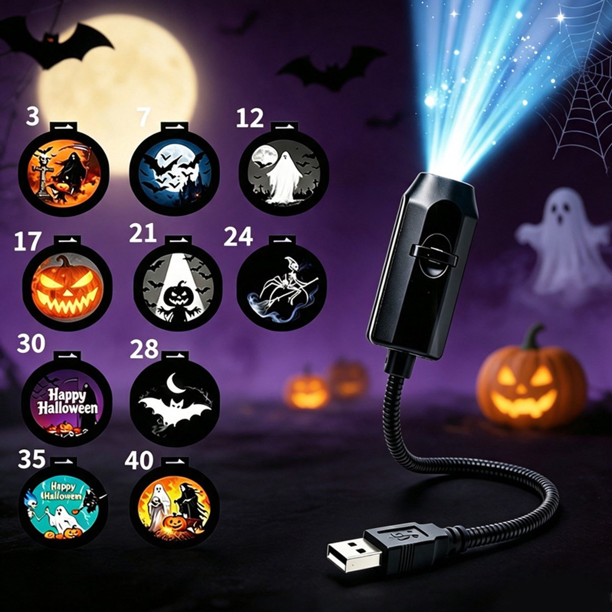 Plug and Play HD Halloween/Kerstprojector, 10 feestelijke scènes