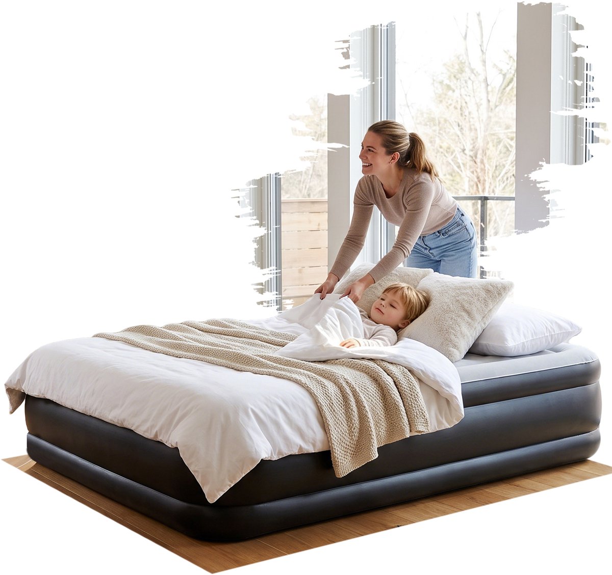 Aufun zelfopblazend luchtbed voor 2 personen – met ingebouwde elektrische pomp – logeerbed – met draagtas – max. 300 kg – 203x152x46 cm