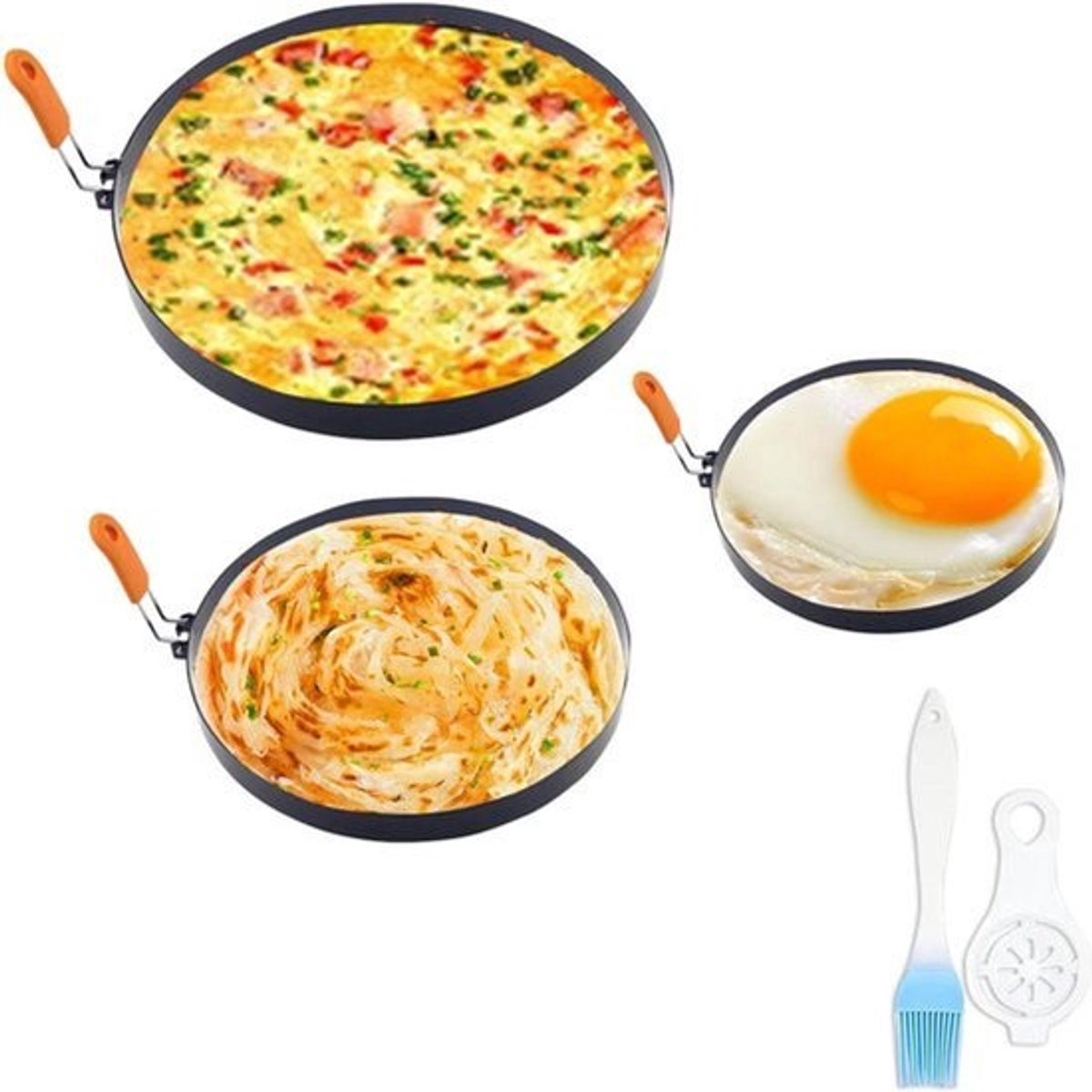 Spiegeleivormpjes 10 cm 15 cm 20 cm - RVS - Anti-aanbaklaag - Eierringen - Omelet - Sandwich