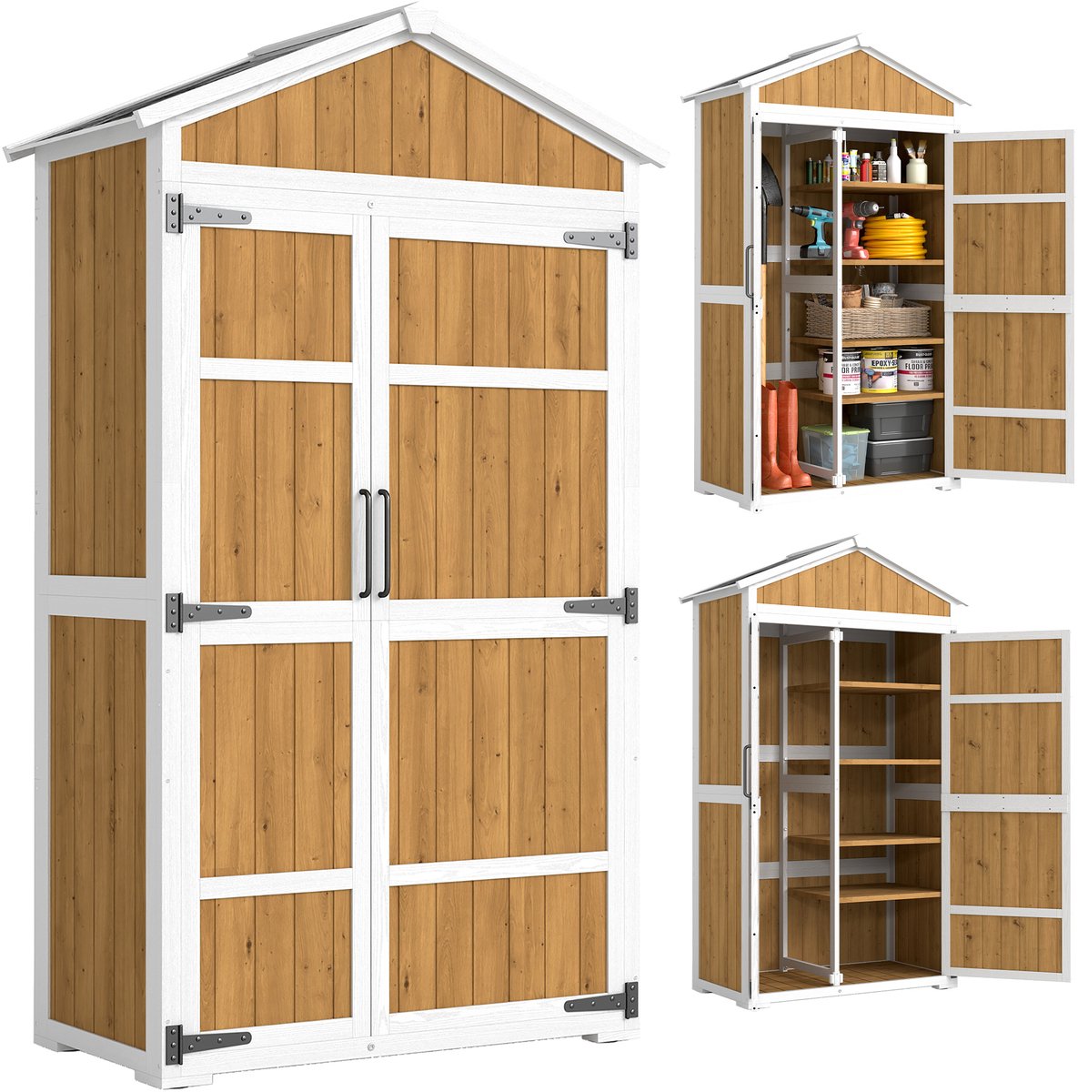 Tuinberging - Tuinkast - 105x55x179cm - Waterdicht ontwerp - Natuurlijke houttint - Schuin dak