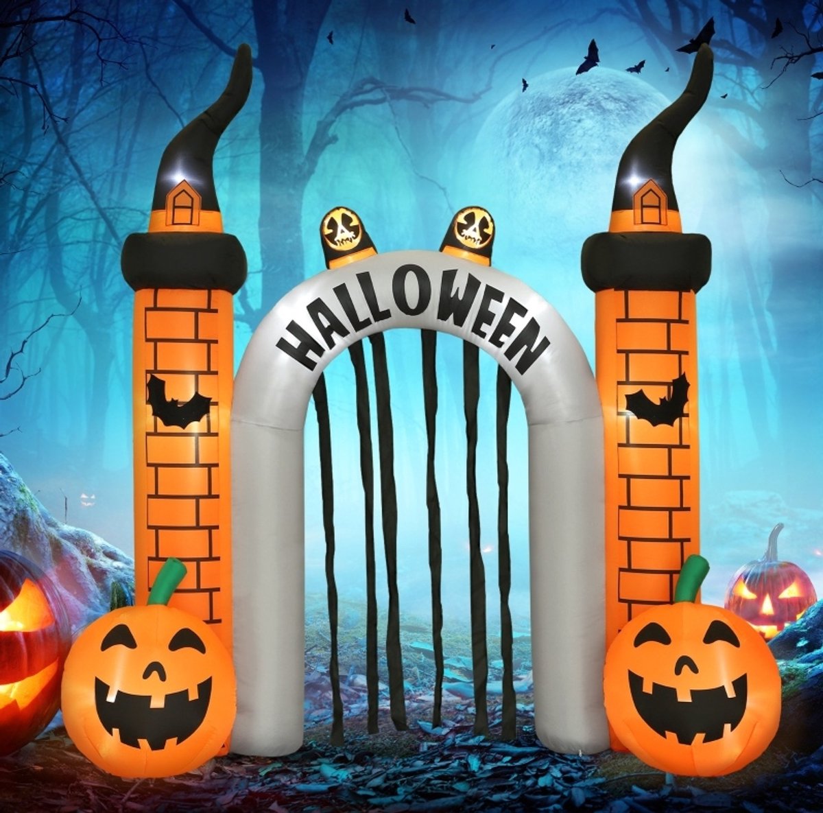 OKWISH Opblaasfiguur Verlicht – 325 x 105 x 322 cm – Polyester – Oranje – Halloween Tuindecoratie – Waterafstotend met 10 Ledlampen