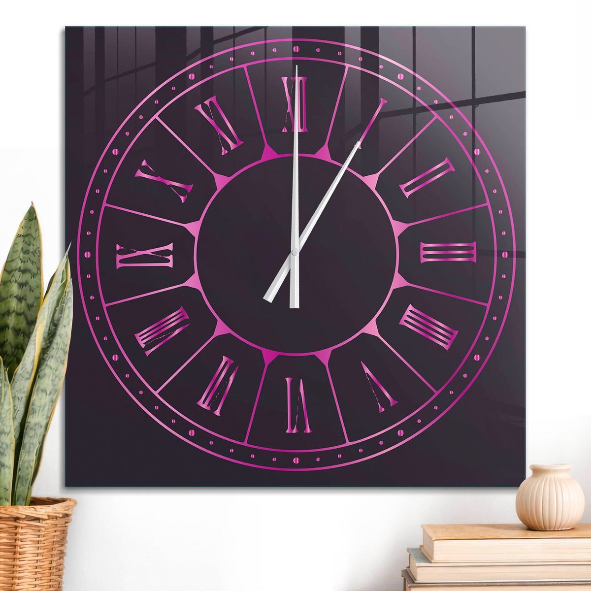 ArtPrintCave Paars Glazen Klok - 60x60 cm - Wandklok Vierkant - Tijd En Elegantie Wandklok Keuken - Abstractie Unieke Klok - Witte Klokwijzers