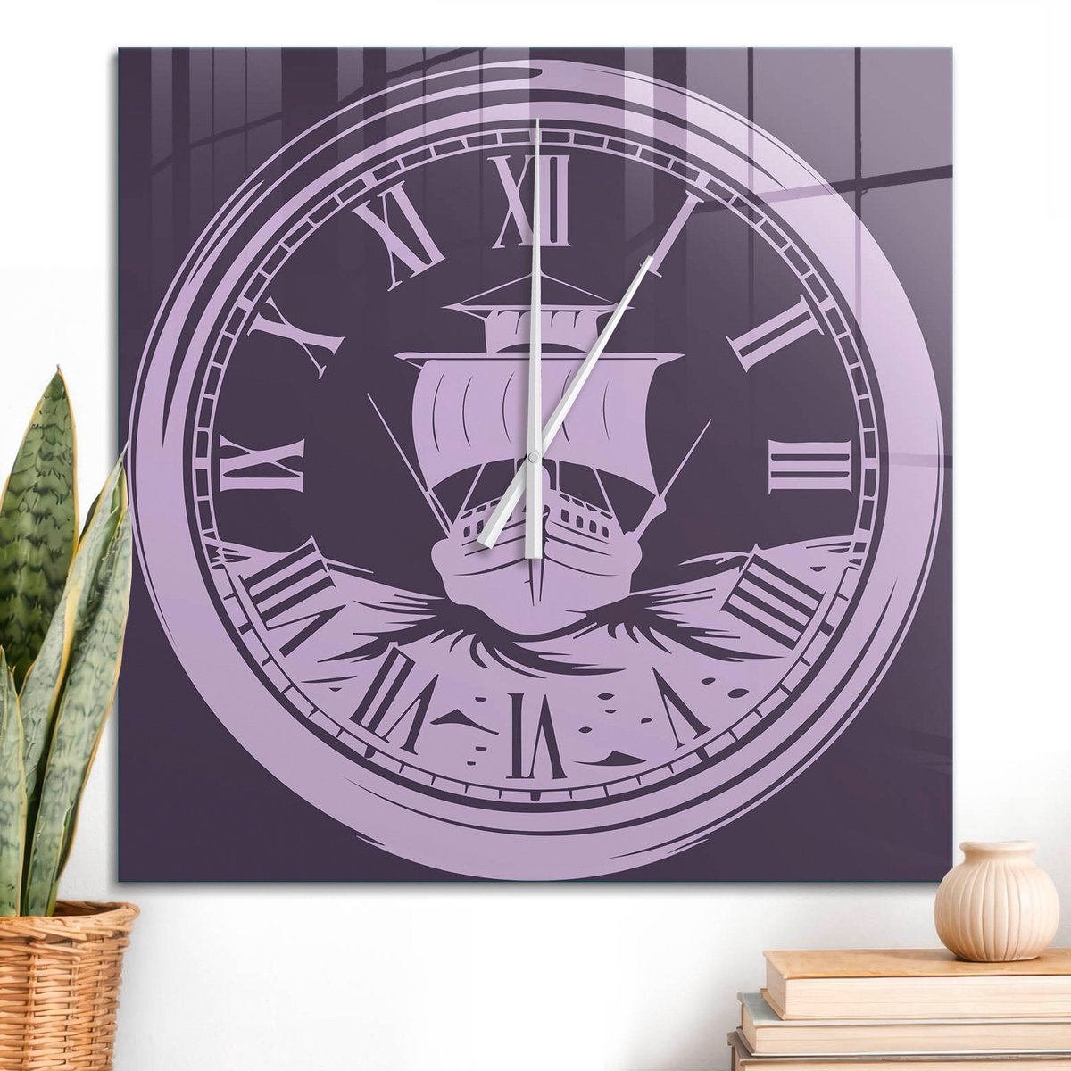 ArtPrintCave Paars Glazen Klok - 60x60 cm - Wandklok Vierkant - Retro Klok Stille Wandklok - Patronen En Ontwerpen Wandklok Keuken - Witte Klokwijzers