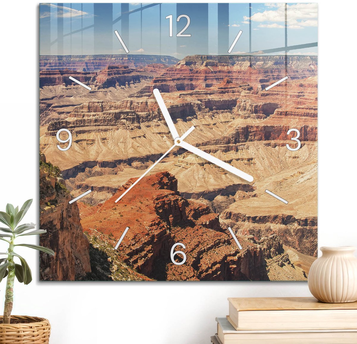 ArtPrintCave Rood Glazen Klok - 30x30 cm - Wandklok Vierkant - Canyonlandschap Stille Wandklok - Natuur Wandklok Keuken - Witte Klokwijzers