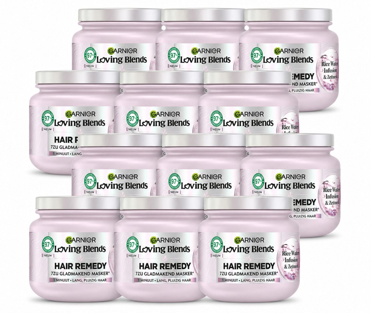 12 x Garnier - Loving Blends - Haarmasker - Rice Water Infusion - Glans & Zachtheid - Lang Haar - 340 ml - Voordeelverpakking - 12 stuks