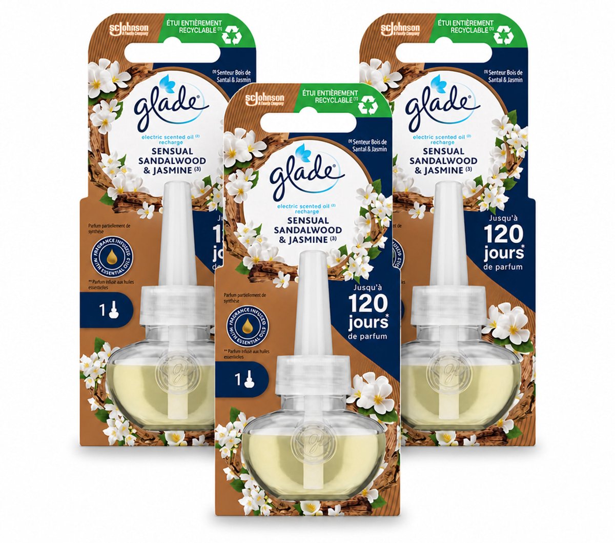 3 x Glade - Navulling Elektrische Olie - Sensual Sandelhout Jasmijn - 20 ml - Bulkverpakking - 3 stuks