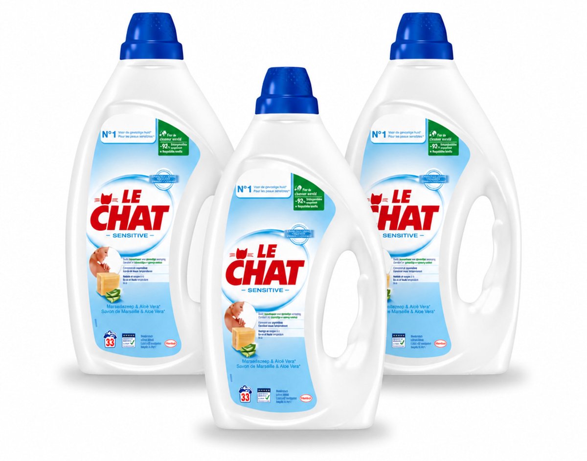 3 x Le Chat – Vloeibaar Wasmiddel – Sensitive – 1,485 L - Bulkverpakking - 3 stuks