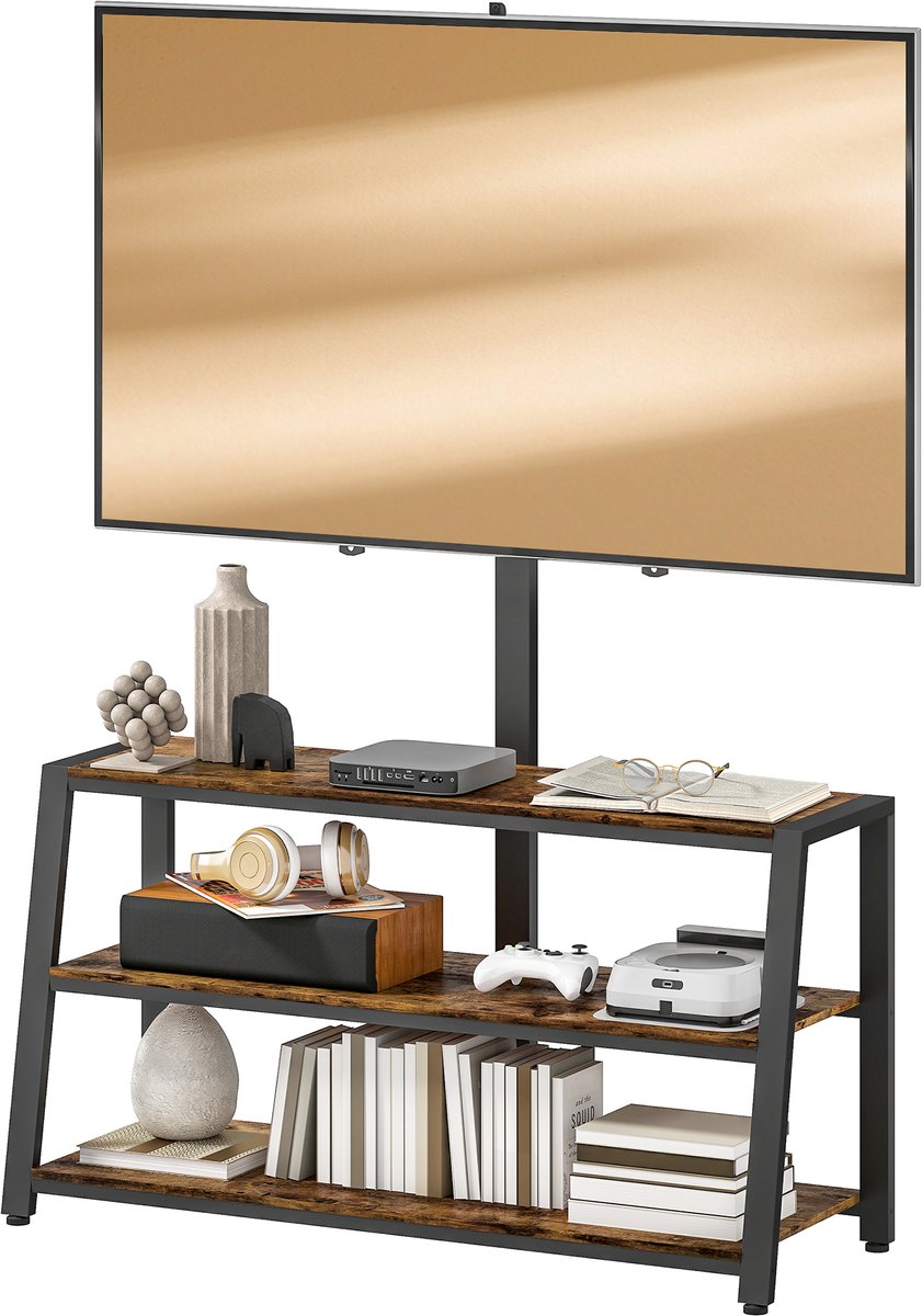 Tv-meubel met beugel voor tv's van 32-70 inch - open schappen - 35° verstelbare hoek - 108x41x135 cm - bruin