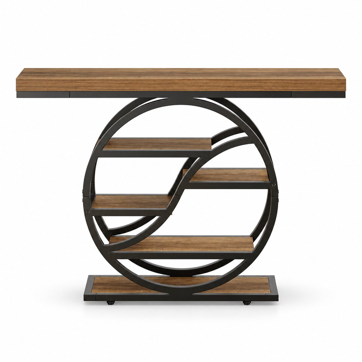 DMG Supply Consoletafel - Rond Metaalframe - 6 Niveaus - 120 x 30 x 88 cm - Bruin en Zwart - Houtmateriaal en Metaal