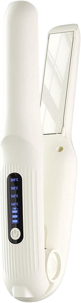 Stijltang - Draadloze Stijltang - 4000mAh - Met Reisbeveiligingsslot - 2-in-1 Mini Stijltang en Krultang - Draagbare Reis Stijltang USB-C Oplaadbaar - Keramische Flat Iron voor Onderweg - Wit