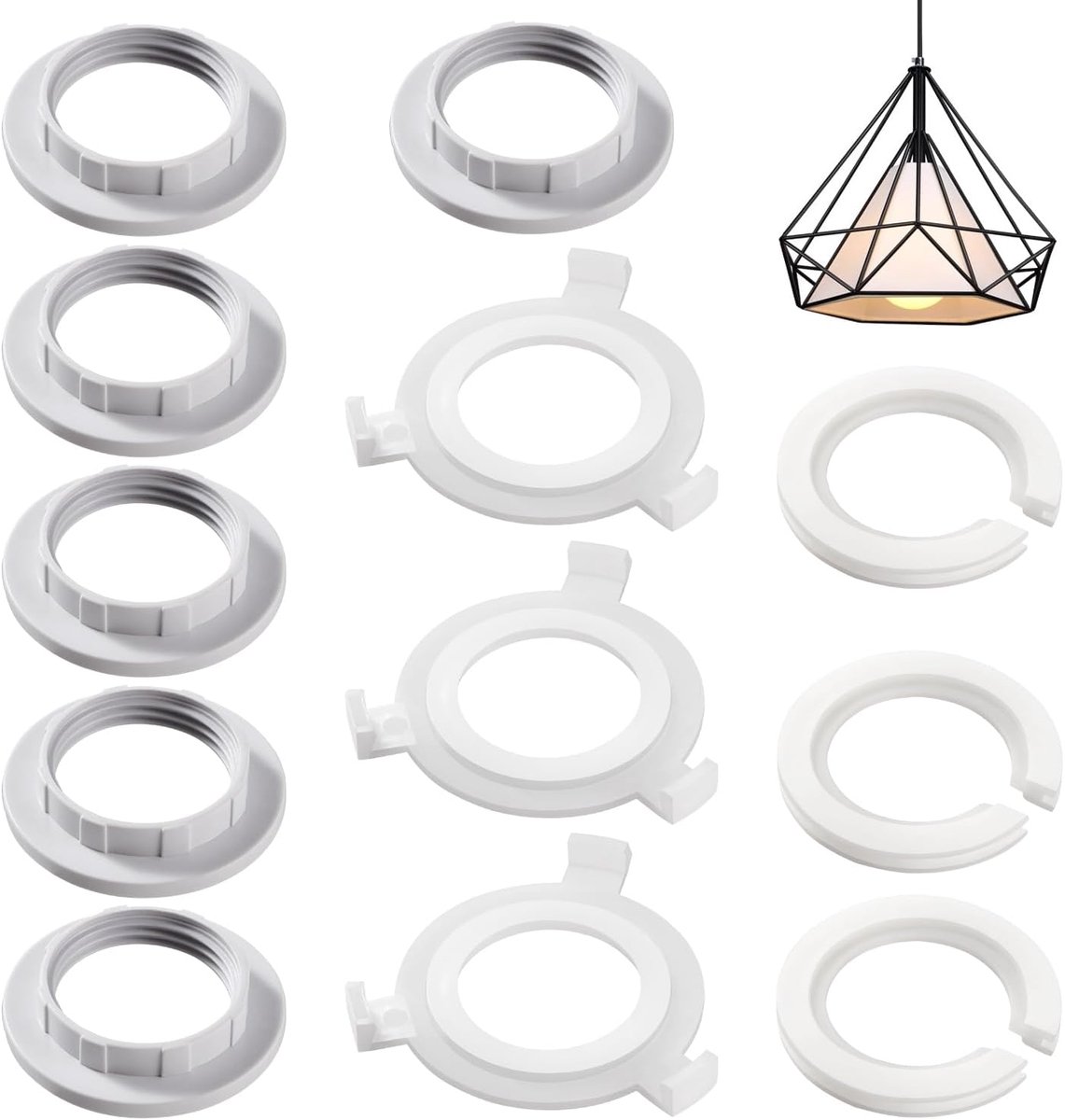 12 Stuks Lampshade Reducer Ring Kit, E27 naar E14 Lamp Shade Ring Converter, E14 Schroef Lampshade Collar Ring Adapter, voor Nachtkastje Lamp Tafel Bureau Vloerlampen