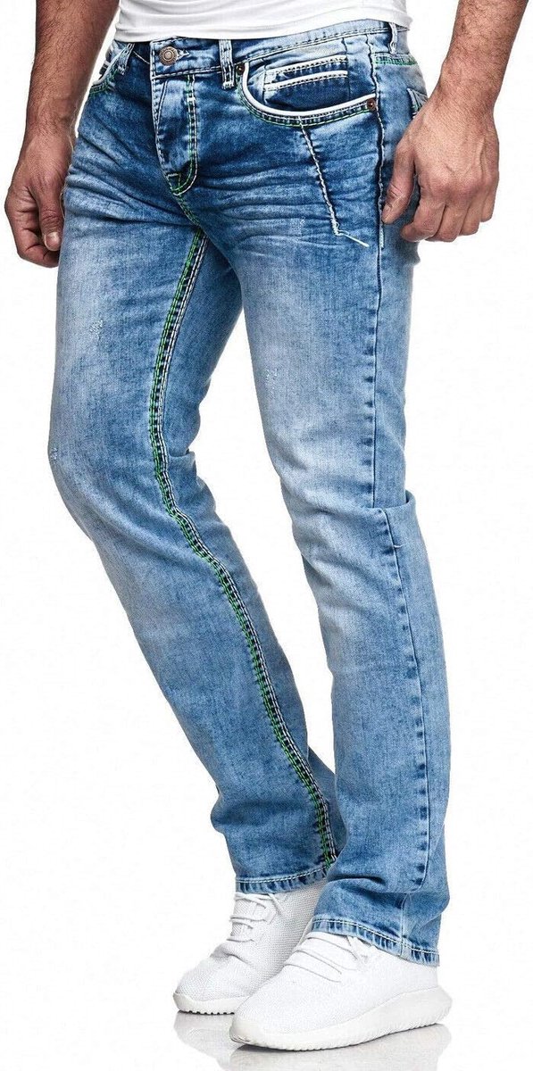 Jeans broek gewassen rechte snit regular stretch grijs blauw W29-W38