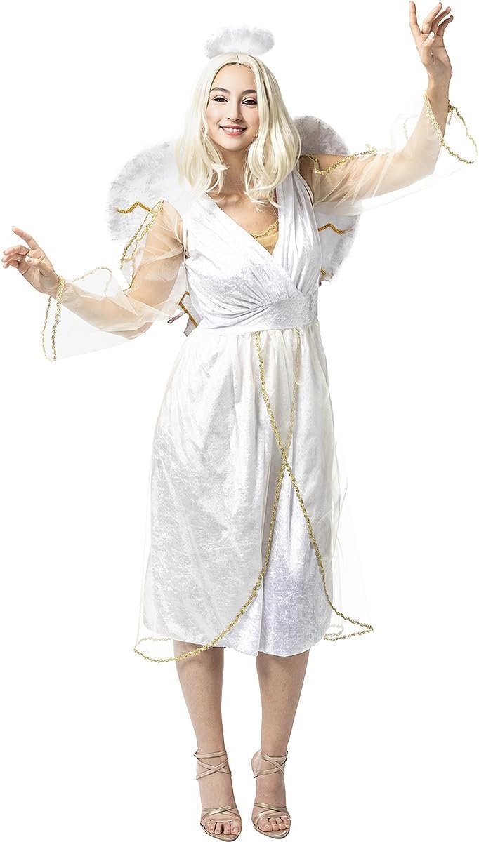 | Engelen kostuum deluxe voor vrouwen Kerst, Kerstal - Kostuum voor Volwassenen Accessoire verkleedkleding en rekwisieten voor Halloween, carnaval & feesten - Wit
