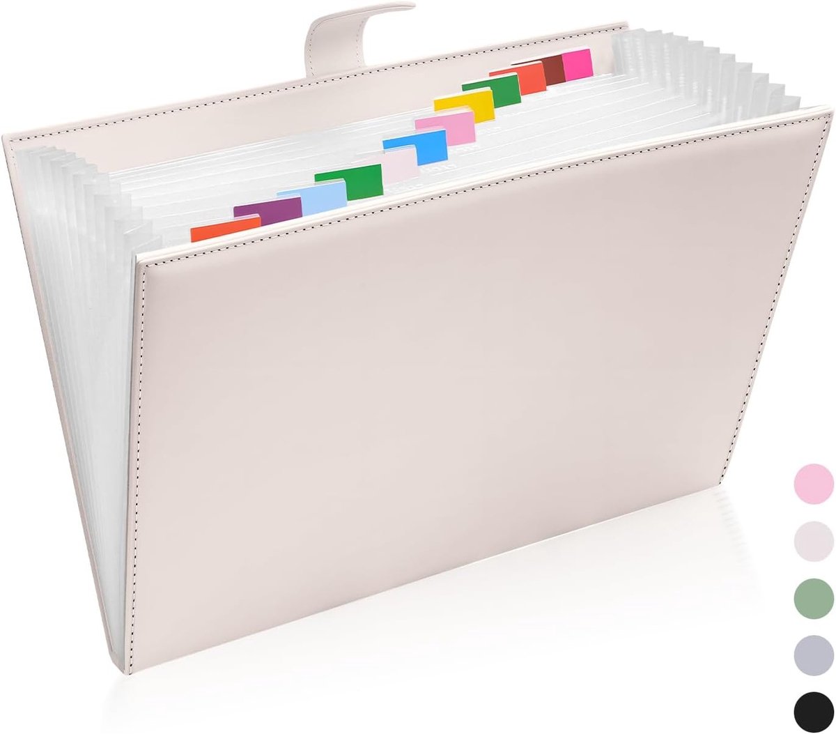 Documentenmap A4 - Lichtbeige - PU-leer - 12 vakken met magneetsluiting - Voor kantoor, school en thuis