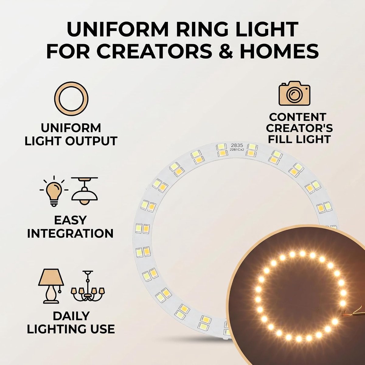 LED-ringlichtplaat, 10W met Koude en Warme Verlichting, USB-voeding 3V-5V