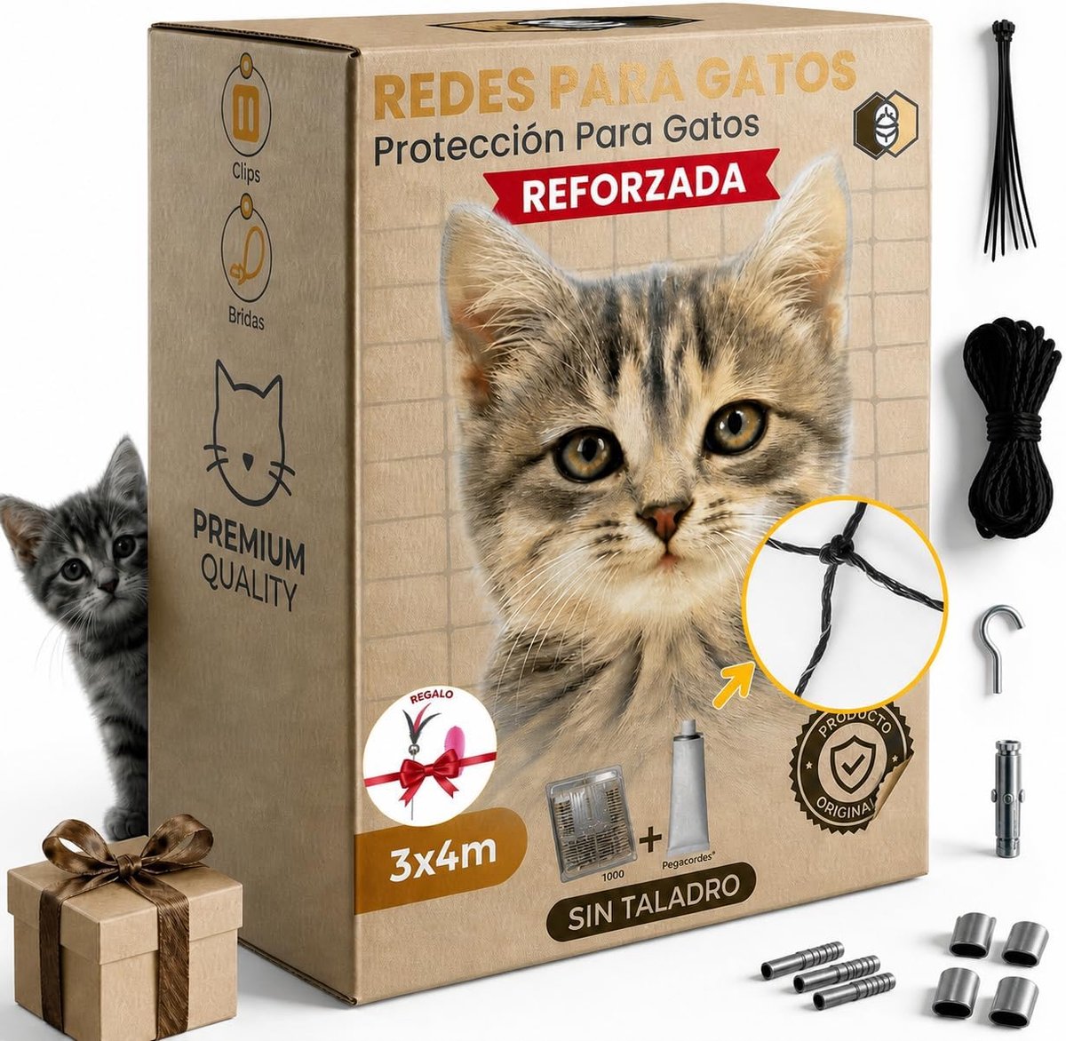 Kattennet voor katten, versterkt, 3 x 4 m, zwart, balkon en uv-raam
