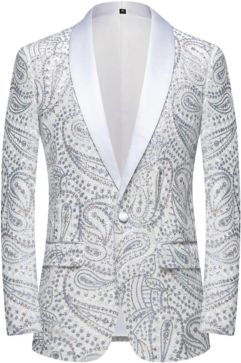 Herenjack met glanzende pailletten, klassiek gebloemd pak, mode, geschikt voor feesten, bruiloften, banketten, eindejaarsbals