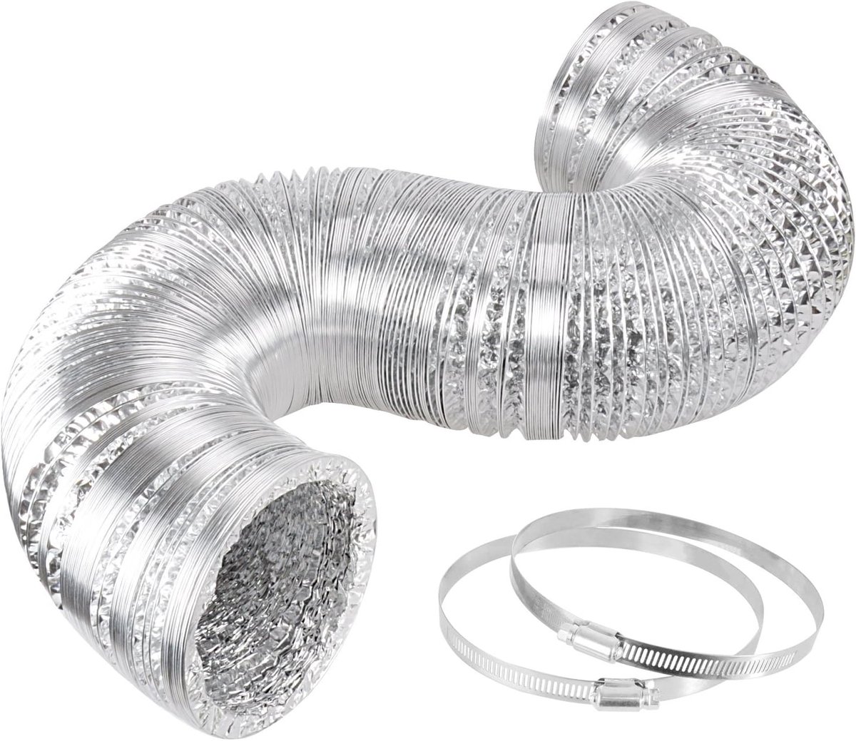 IPower Lucht Aluminium Ducting Droger Vent Slang voor HVAC Ventilatie, 2 Klemmen Inbegrepen, Zilver, 6" GLDUCT25C
