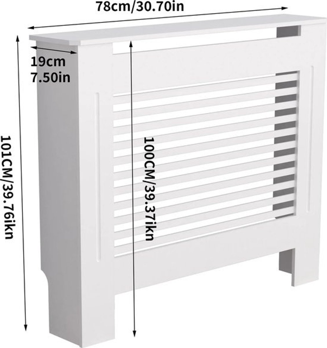 Eszenzics™ Slanke Radiatorombouw - Model Horizontaal S - Stabiele MDF uitvoering - Decoratief wit - Plintuitsparing - 101x78x19 cm