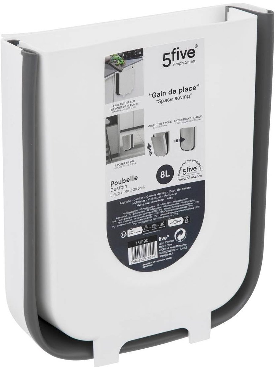 Opvouwbare deurafvalemmer 8 liter, intrekbare hangende afvalemmer voor keuken, badkamer en kantoor, zwart en wit, 25,3 x 9 x 28,9 cm