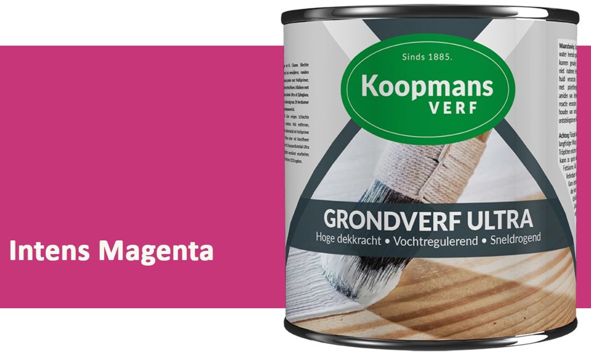 Koopmans Grondverf Ultra – Grondverf Hout & Metaal Binnen en Buiten – Vochtregulerende Primer – Hoge Dekking – Zijdeglans – Intens Magenta – 375 ml