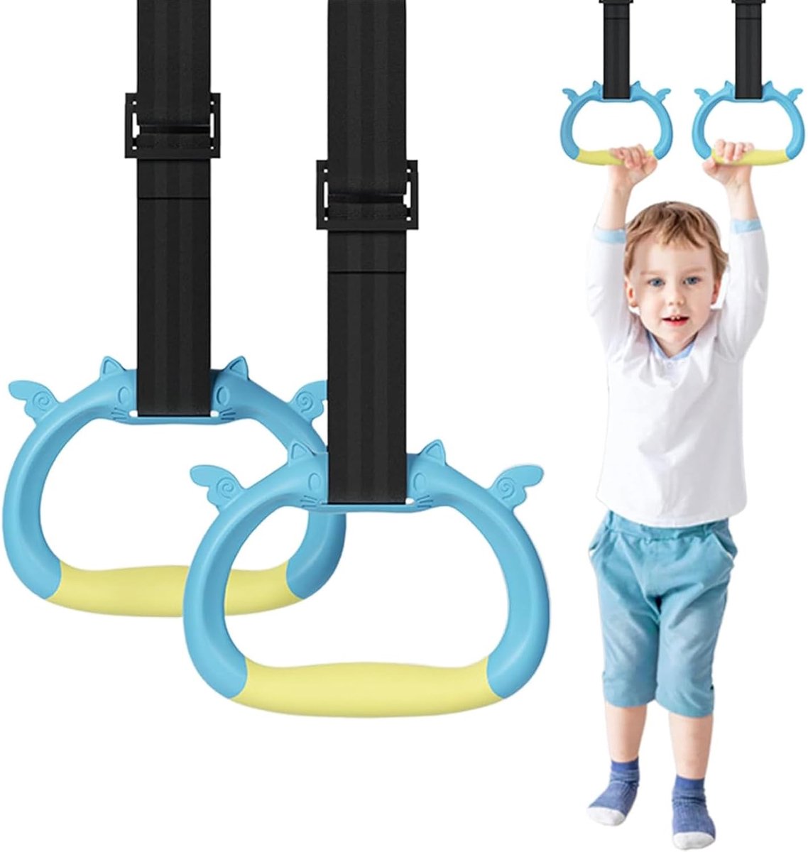 Ringen voor kinderen en volwassenen, 1 paar gymnastiekringen, blauw (1 m), verstelbare fitnessringen met antislip rubberen coating voor thuisgym, krachttraining en turnen thuis