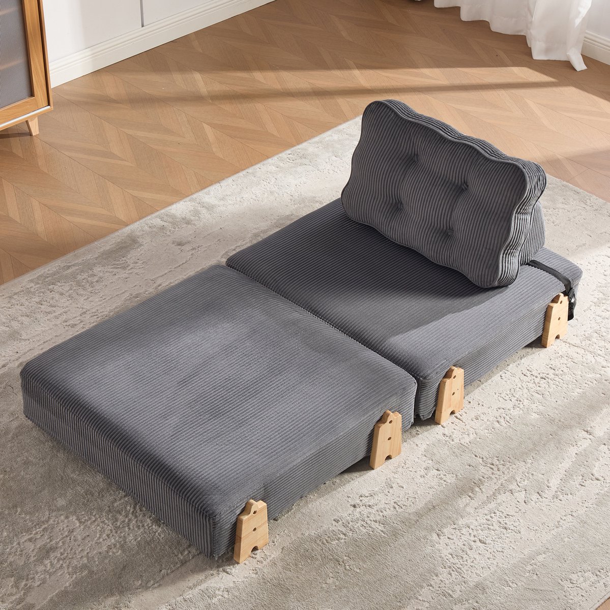 MODENUIT Fauteuil 90 x 86 x 84 cm - Uitklapbaar Tot Plat Bed - Voor Kleine Woonruimtes - Hout - Donkergrijs