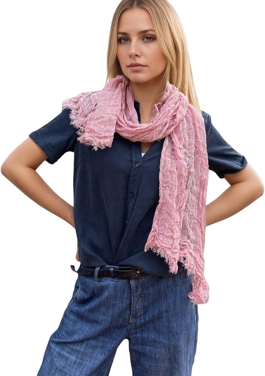 linnen sjaal crinkle look - crinkle met natuurlijke structuur voor dames en heren