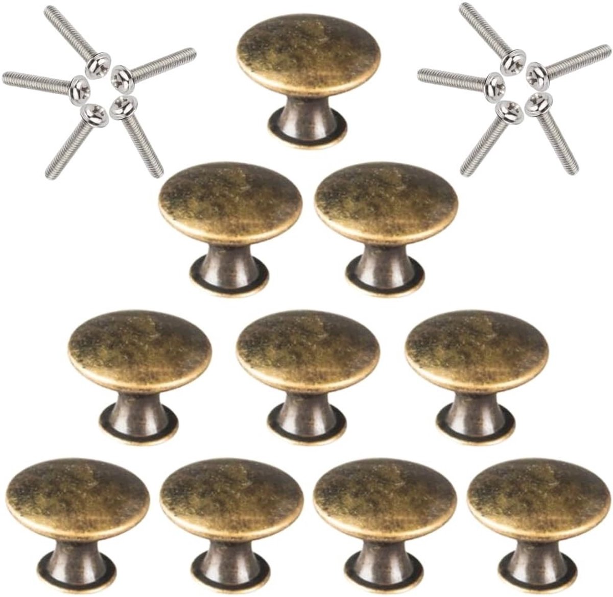 Vintage Kastknoppen Set van 10 - Antieke Bronzen Ladeknoppen en Meubelgrepen voor Keuken en Kasten met Schroeven