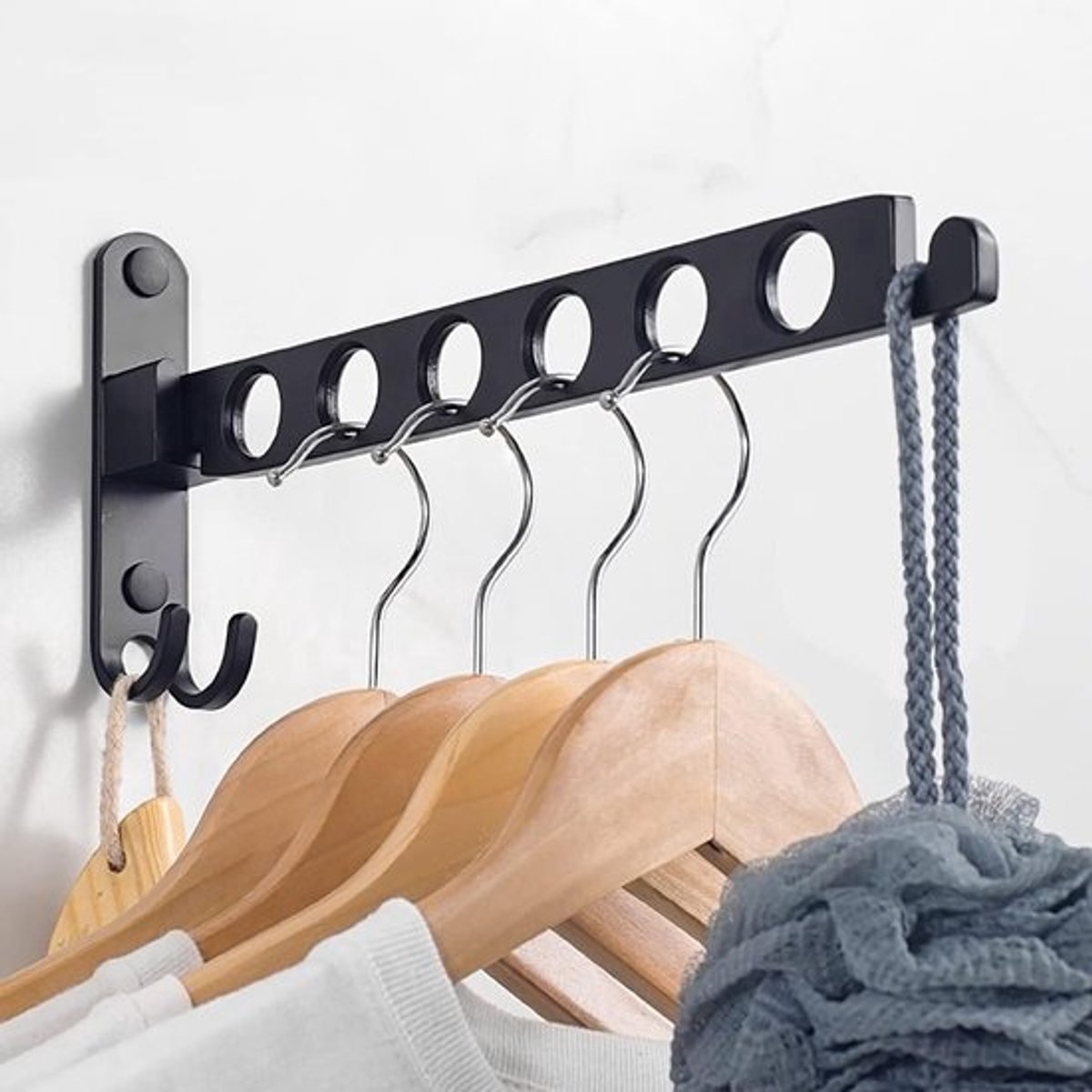 Wanddroogrek, verborgen opklapbaar droogrek, 90° draaibaar en opklapbaar wanddroogrek, geschikt voor balkons, badkamers en hotels.