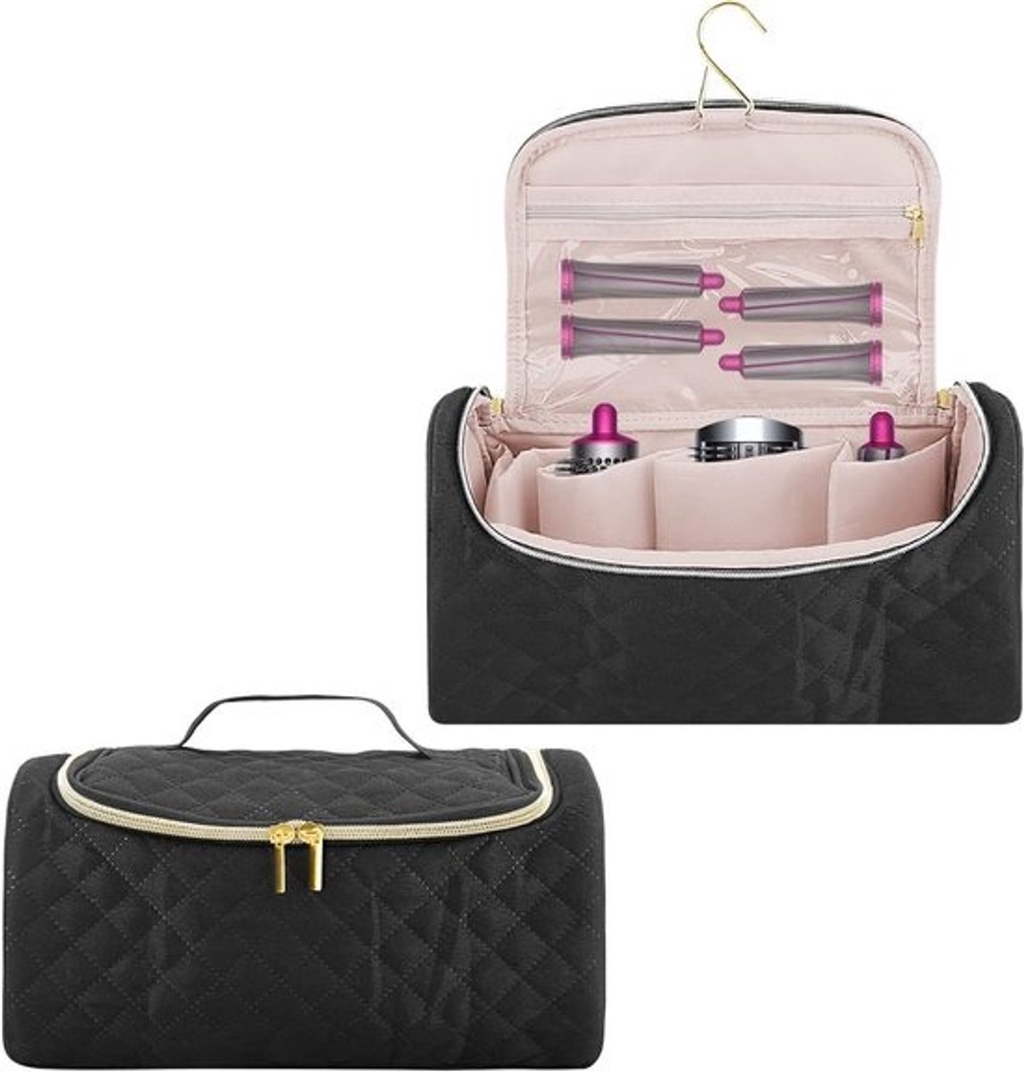 Reisbag voor Dyson Airwrap Styler - Draagbare Haardroger Opbergcase met Zijvakjes en Organizer voor Haarstyling Accessoires - Zwart