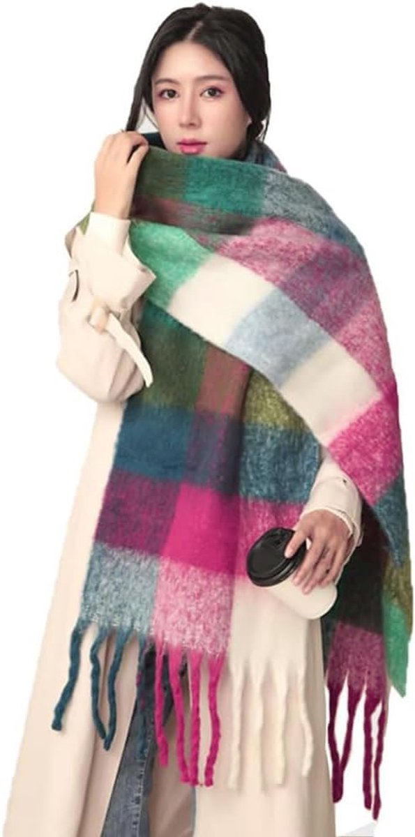 geruit, oversized wintersjaal, ruit, schouderdoek, plaid, dekensjaal, modesjaal, zacht, warm, gebreid, oversized, herfstsjaal, warme winterstola, meerkleurig,