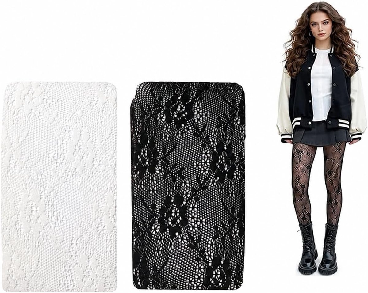 kanten mesh legging met bloemenpatroon doorschijnend netdesign elastisch slim fit zwart wit modieuze panty voor dagelijks gebruik feest cosplay