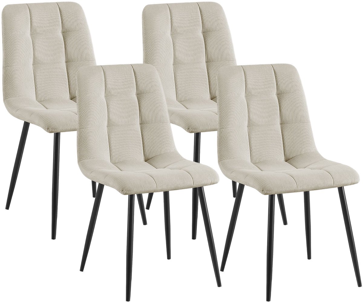 CLP Set van 4 Eetkamerstoelen Tilde - Gestoffeerd - Metalen Onderstel - belastbaar tot 150 kg - Ribstof/creme